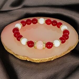 Rose Quartz White Onyx Jade Crystal Bracelet Coquette Girl Barbiecore Burgundy